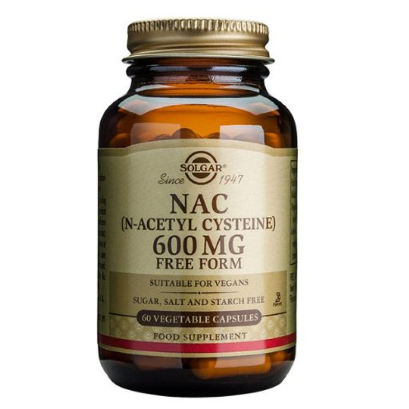 Solgar NAC N-asetyylikysteiini (vapaa) aminohappo 600mg 60caps 