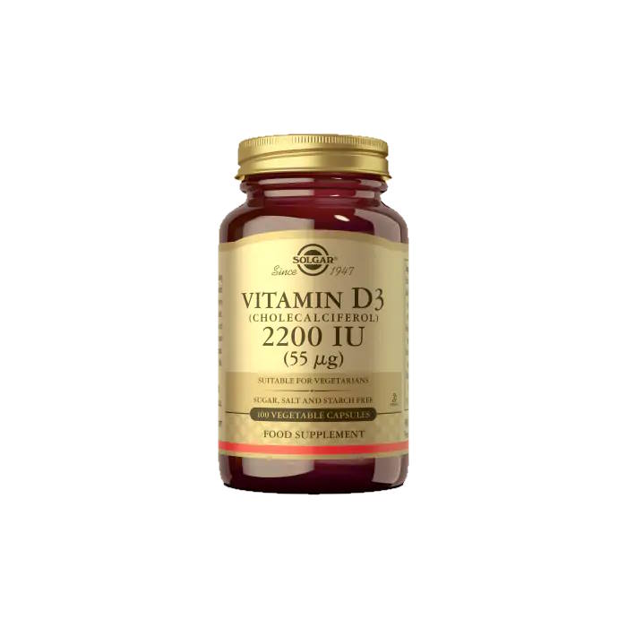 Solgar D3-vitamiini 2200 IU (55 ug), 100 kaps.
