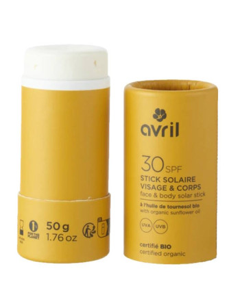 Avril Aurinkosuojapuikko SPF30 – fysikaalinen aurinkosuoja kasvoille ja vartalolle