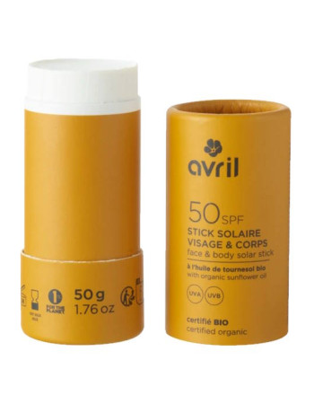 Avril Aurinkosuojapuikko SPF50 – fysikaalinen aurinkosuoja kasvoille ja vartalolle