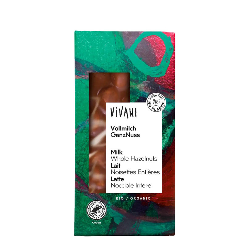 Vivani hasselpähkinä maitosuklaa luomu 100g (sis. maitoa)