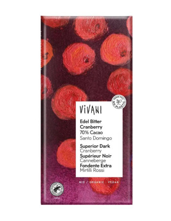 Vivani Tumma suklaa 70%, karpalo, 80 g