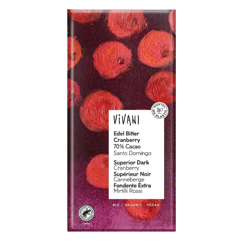 Vivani Tumma suklaa 70%, karpalo, 80 g