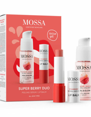 Mossa Berry Kiss kuoriva seerumi ja mansikka huulivoide lahjapakkaus