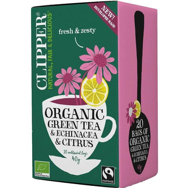 Clipper Vihreä tee, echinacea & sitrushedelmät 20pss luomu 