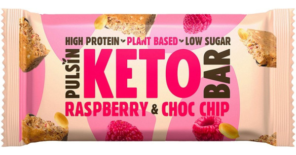 Keto-proteiinipatukka, vadelma & suklaahippu 50 g, Pulsin