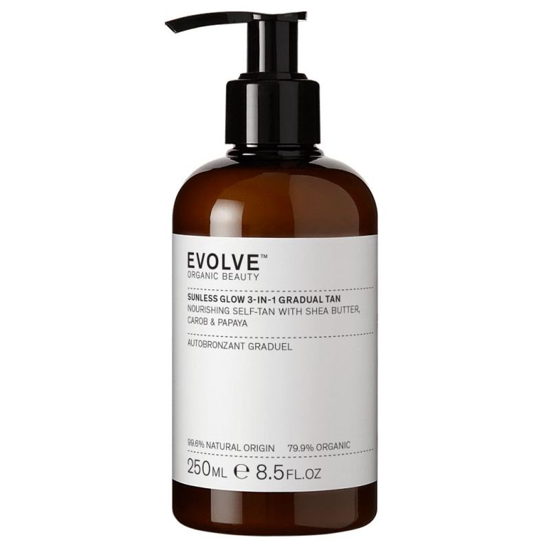 Evolve Organic Beauty Sunless Glow 3-in-1 Gradual Tan Itseruskettava Vartalovoide 250ml