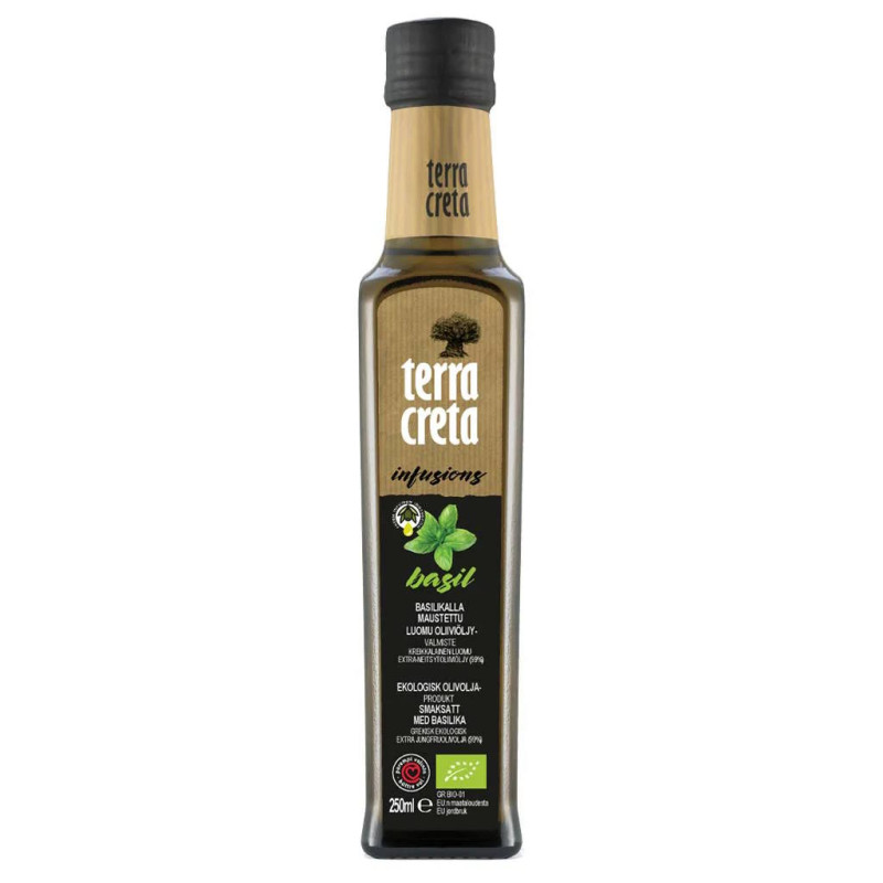 Terra Creta oliiviöljy luomu 250ml Bio Infusion basilikalla maustettu