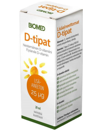 Biomed D-tipat 25ug D3 + oliiviöljy lisäaineeton 20ml 