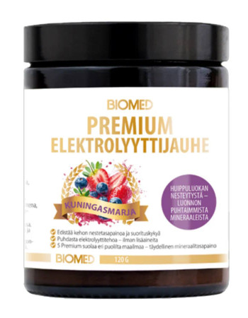 Biomed Premium Elektrolyyttijauhe Kuningasmarja 120g ale 15%