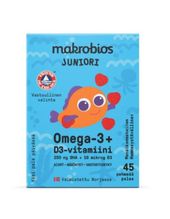 Makrobios Juniori Omega-3 + D3-vitamiini pehmopalat 45kpl 
