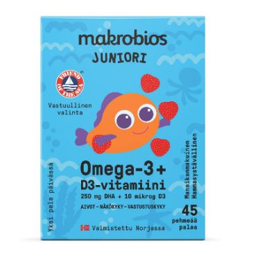 Makrobios Juniori Omega-3 + D3-vitamiini pehmopalat 45kpl 