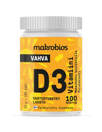 Makrobios Vahva D3 100mcg purutabletti appelsiini 150tabl