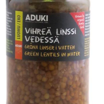 Aduki Vihreä linssi lasipurkki 540g (norml 3,50€) parasta ennen 31.12.22