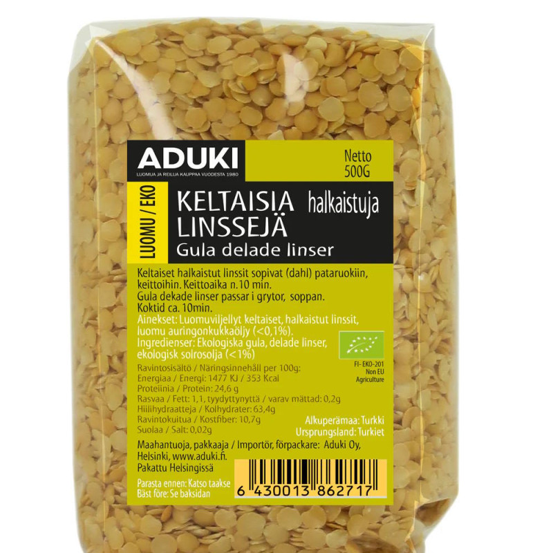 ADUKI Keltainen halkaistu linssi 500g luomu