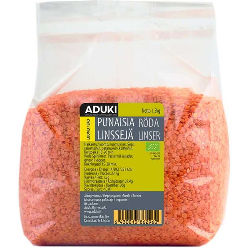 Aduki punainen linssi, halkaistu 1,5kg