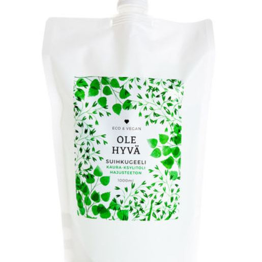 Ole hyvä hajusteeton Kaura-Ksylitoli suihkugeeli täyttöpakkaus 1000ml 