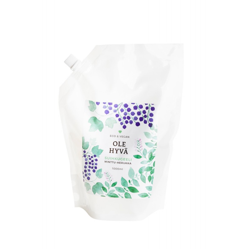 Ole hyvä minttu-herukka suihkugeeli täyttöpakkaus 1000ml