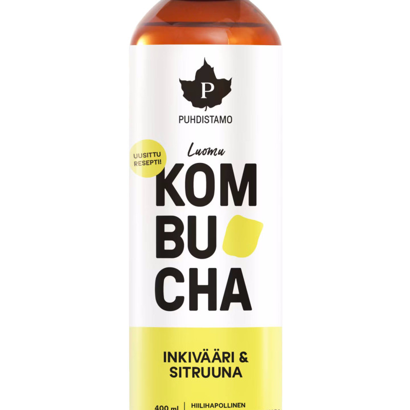 Puhdistamo Kombucha Inkivääri-Sitruuna 400 ml Luomu Kesän hyvinvointilöytö