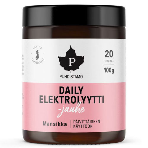 Puhdistamo daily elektrolyyttijauhe mansikka 100g Kesän hyvinvointilöytö