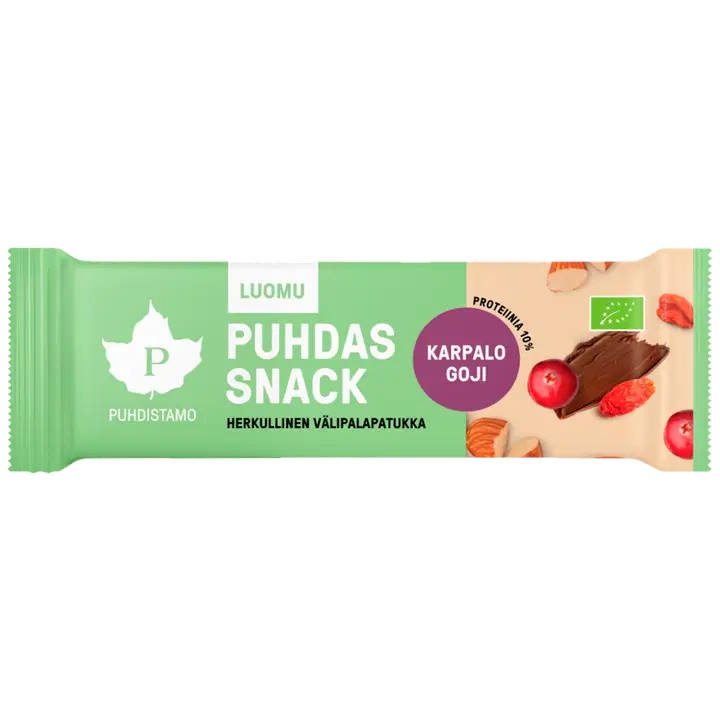 Puhdistamo Puhdas Snack karpalo & goji välipalapatukka luomu 40g