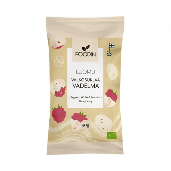 Foodin Valkosuklaavadelma 50g luomu veg