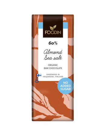 Foodin 60% Manteli-Merisuola raakasuklaa 40g sokeroimaton, luomu 