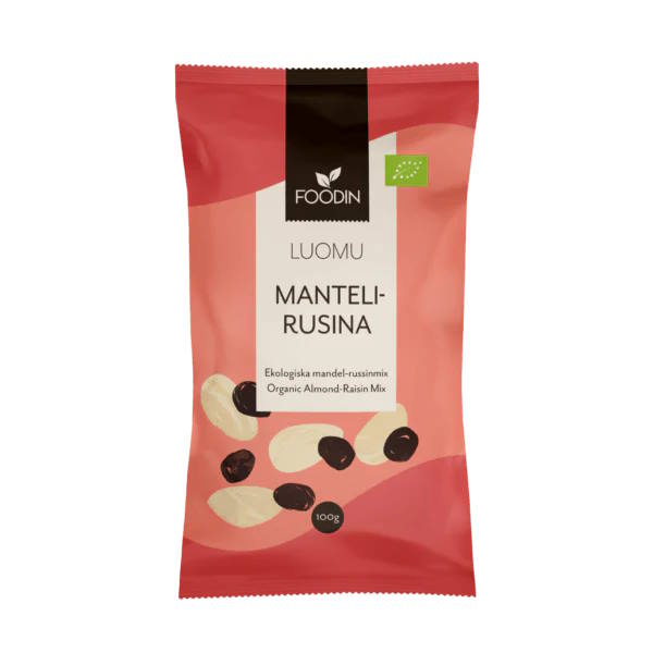 Foodin manteli-rusinasekoitus luomu 100g