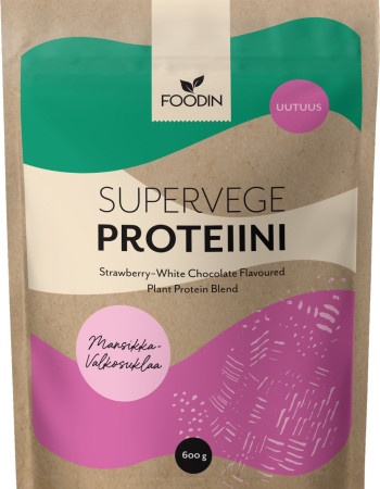 Foodin Supervege Mansikka-Valkosuklaa 600g – kasviproteiinisekoitus
