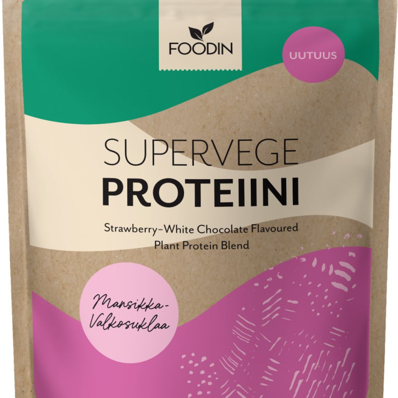 Foodin Supervege Mansikka-Valkosuklaa 600g – kasviproteiinisekoitus
