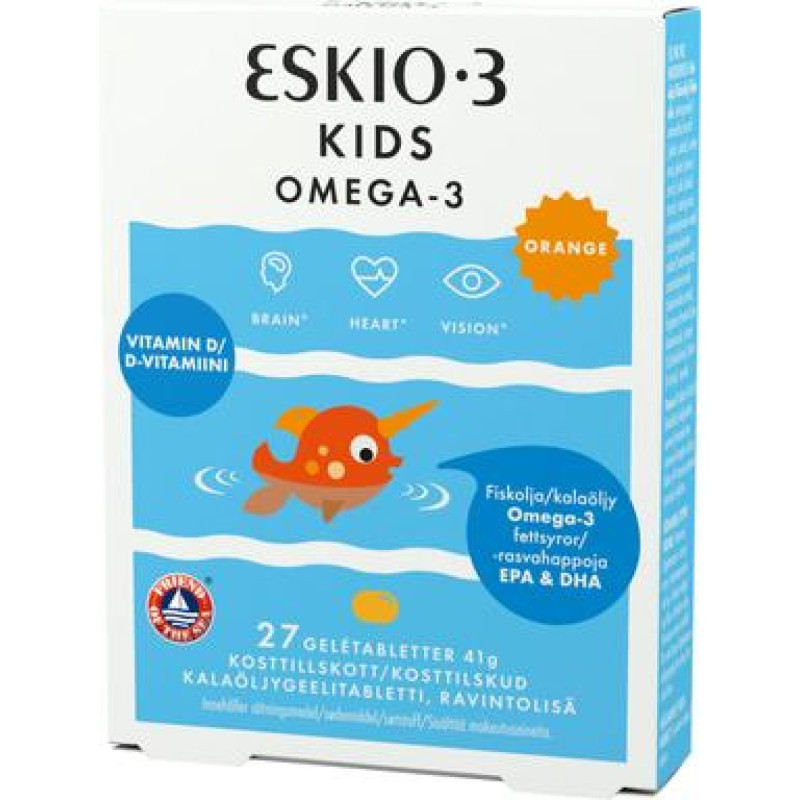 Eskio-3 Kids Pureskeltava kalaöljykapseli 27kpl Orange