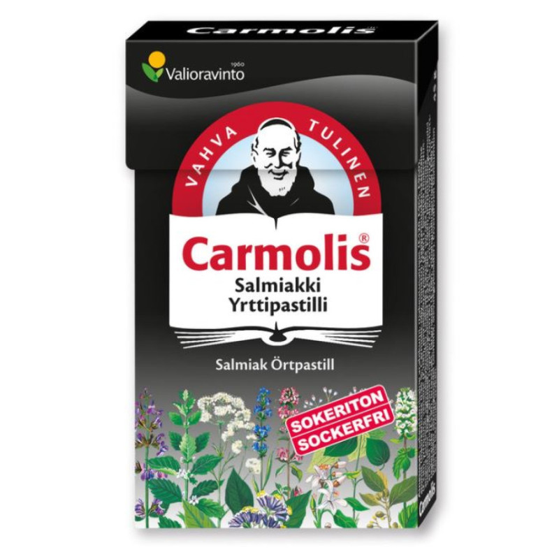 Carmolis sokeriton Salmiakki yrttipastilli 45g